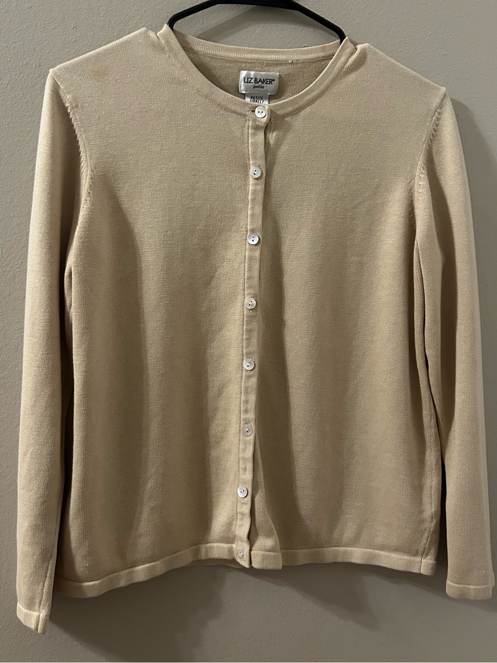 Liz Baker Petite Beige/Cream Button-Front Women's Cardigan